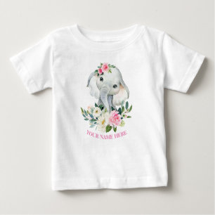 Niedlich Elefant und BLush Pink Blütenbraun 1. Geb Baby T-shirt