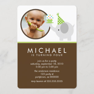 Niedlich Elefantenkids-Foto Geburtstagsparty Einladung