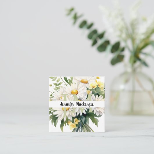 Niedlich Elegant Daisies Quadratische Visitenkarte (Stehend Vorderseite)