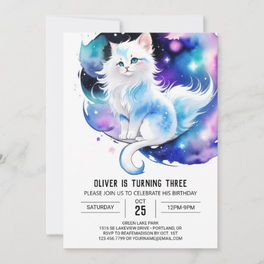 Niedlich Elegant Kitten Geburtstag Einladung (Vorderseite)