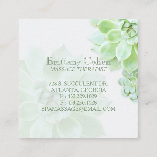Niedlich Elegant Sukkulent Quadratische Visitenkarte (Rückseite)