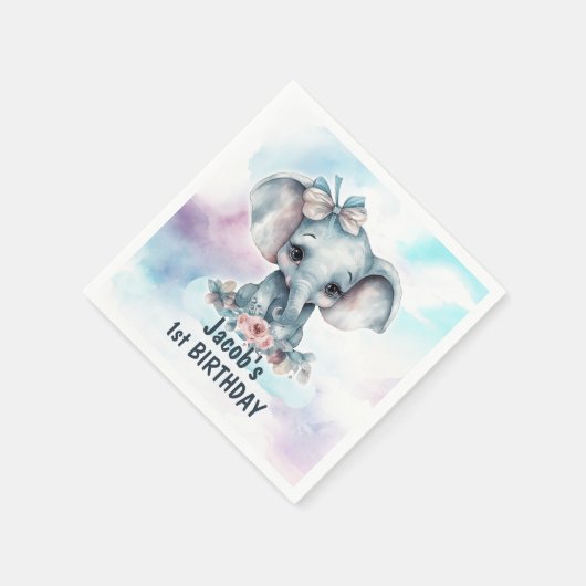 Niedlich Elephant 1. Geburtstag Party Serviette (Ecke)