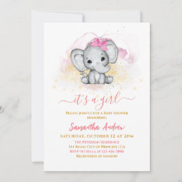 Niedlich Elephant Adorable Rose Gold Baby Girl Dus Einladung