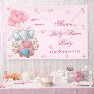 Niedlich Elephant amd Pink Balloon Babydusche Banner