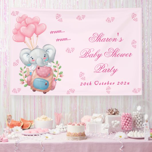 Niedlich Elephant amd Pink Balloon Babydusche Banner (Party)