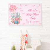 Niedlich Elephant amd Pink Balloon Babydusche Banner (InSitu)