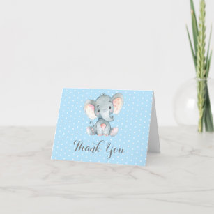 Niedlich Elephant Baby Boy Blue und Grau Dankeskarte