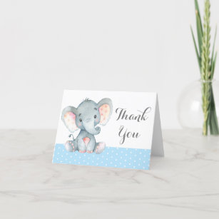 Niedlich Elephant Baby Boy Blue und Grau Dankeskarte