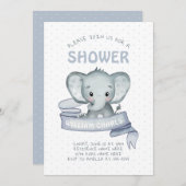 Niedlich Elephant Baby Boy Blue White Modern Simpl Einladung (Vorne/Hinten)