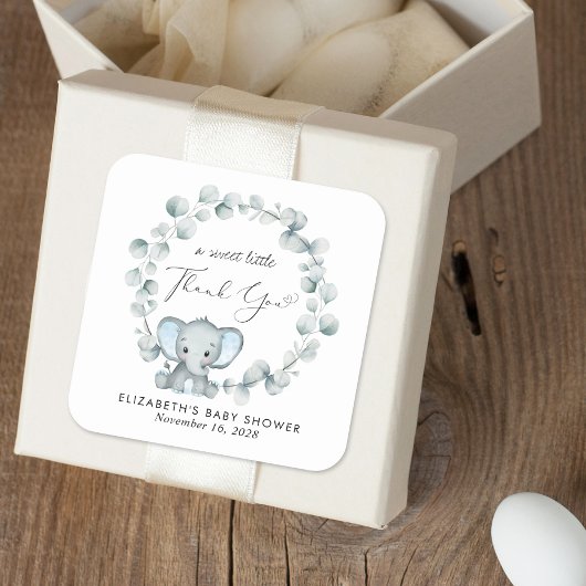 Niedlich Elephant Baby Boy Dusche Vielen Dank Quadratischer Aufkleber