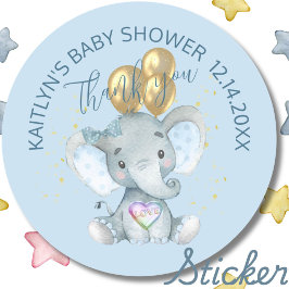 Niedlich Elephant Baby Boy Dusche Vielen Dank Runder Aufkleber