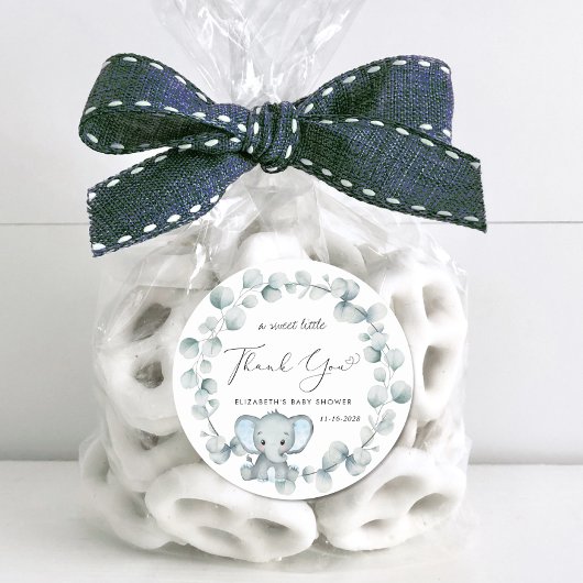 Niedlich Elephant Baby Boy Dusche Vielen Dank Runder Aufkleber