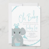 Niedlich Elephant Baby Boy Elegante Script Baby Sh Einladung (Vorderseite)