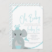 Niedlich Elephant Baby Boy Elegante Script Baby Sh Einladung (Vorne/Hinten)