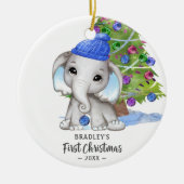 Niedlich Elephant Baby Boy Erstes Weihnachtsfest F Keramik Ornament (Vorne)
