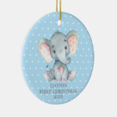 Niedlich Elephant Baby Boy First Christmas Blue Keramik Ornament (Rechts)