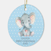 Niedlich Elephant Baby Boy First Christmas Blue Keramik Ornament (Links)