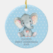 Niedlich Elephant Baby Boy First Christmas Blue Keramik Ornament (Hinten)
