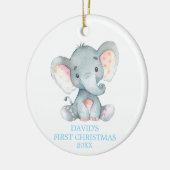 Niedlich Elephant Baby Boy First Christmas Blue Keramik Ornament (Links)