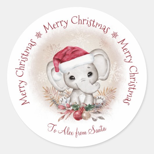 Niedlich Elephant Baby Christmas Classic Round Sti Runder Aufkleber (Vorderseite)