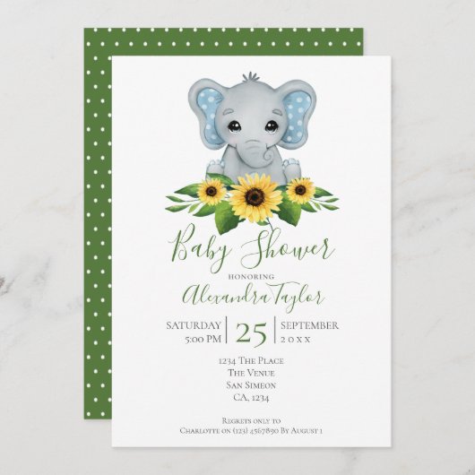 Niedlich Elephant Baby Dusche Personalisiert Einladung (Vorne/Hinten)