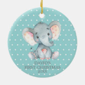 Niedlich Elephant Baby Erste Weihnachten Aquamarin Keramik Ornament (Hinten)