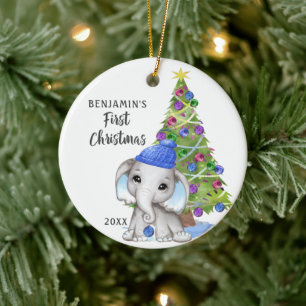 Niedlich Elephant Baby First Christmas Boy Foto Keramik Ornament