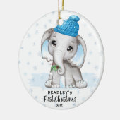 Niedlich Elephant Baby First Christmas Boy Foto Na Keramik Ornament (Links)