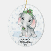 Niedlich Elephant Baby First Christmas Foto Name Keramik Ornament (Links)