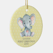 Niedlich Elephant Baby First Christmas Gelb und Gr Keramik Ornament (Rechts)
