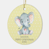 Niedlich Elephant Baby First Christmas Gelb und Gr Keramik Ornament (Links)