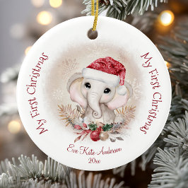 Niedlich Elephant Baby First Christmas Girl Keramik Ornament