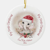 Niedlich Elephant Baby First Christmas Girl Keramik Ornament (Vorne)