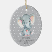 Niedlich Elephant Baby First Christmas Grau Keramik Ornament (Rechts)