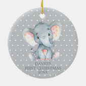 Niedlich Elephant Baby First Christmas Grau Keramik Ornament (Hinten)