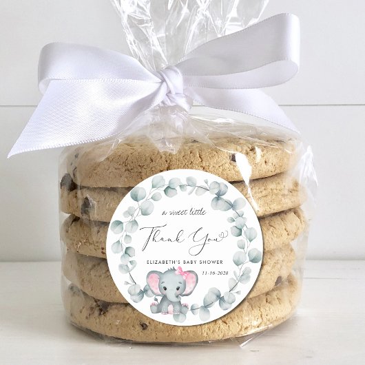 Niedlich Elephant Baby Girl Dusche Vielen Dank Runder Aufkleber