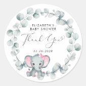 Niedlich Elephant Baby Girl Dusche Vielen Dank Runder Aufkleber (Vorderseite)