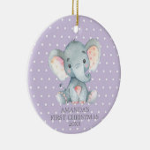 Niedlich Elephant Baby Girl Erste Weihnacht Lila Keramik Ornament (Rechts)