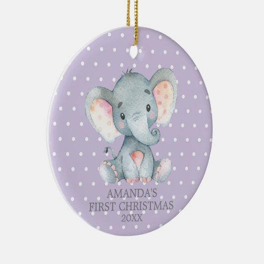 Niedlich Elephant Baby Girl Erste Weihnacht Lila Keramik Ornament (Rechts)