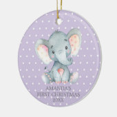 Niedlich Elephant Baby Girl Erste Weihnacht Lila Keramik Ornament (Links)