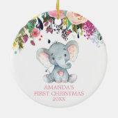 Niedlich Elephant Baby Girl First Christmas Pink Keramik Ornament (Hinten)