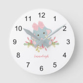 Niedlich Elephant Baby Monogram Runde Wanduhr (Vorderseite)