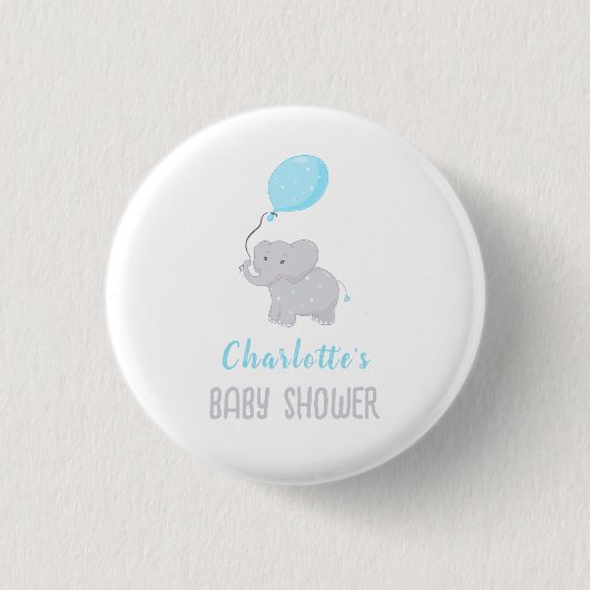 Niedlich Elephant Baby Shower Boy Button (Vorderseite)