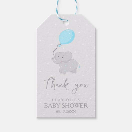 Niedlich Elephant Baby Shower Boy Geschenkanhänger (Vorderseite)