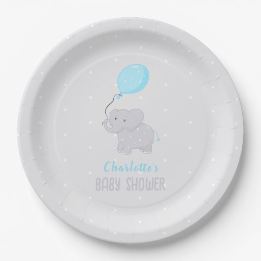 Niedlich Elephant Baby Shower Boy Pappteller (Vorderseite)
