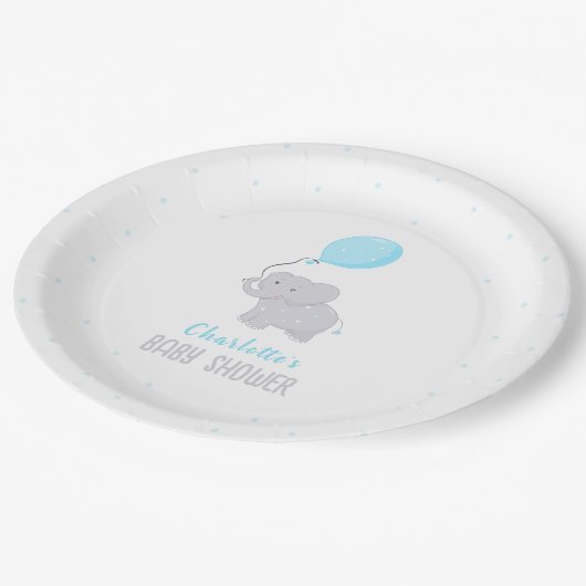 Niedlich Elephant Baby Shower Boy Pappteller (Schrägansicht)