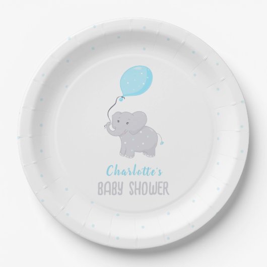 Niedlich Elephant Baby Shower Boy Pappteller (Vorderseite)