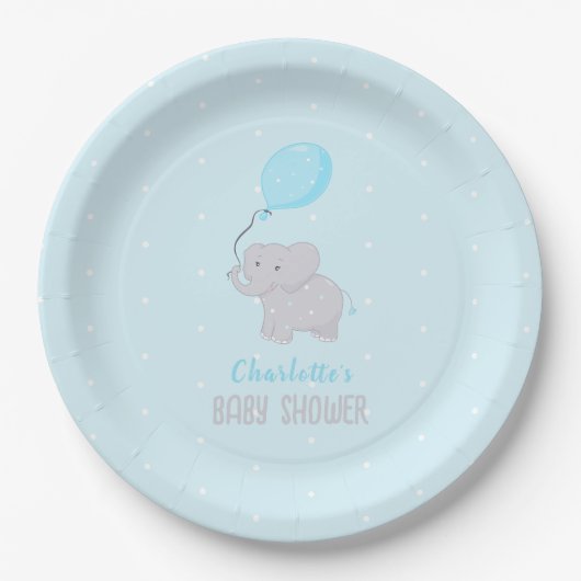 Niedlich Elephant Baby Shower Boy Pappteller (Vorderseite)