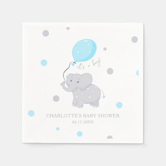 Niedlich Elephant Baby Shower Boy Serviette (Vorderseite)