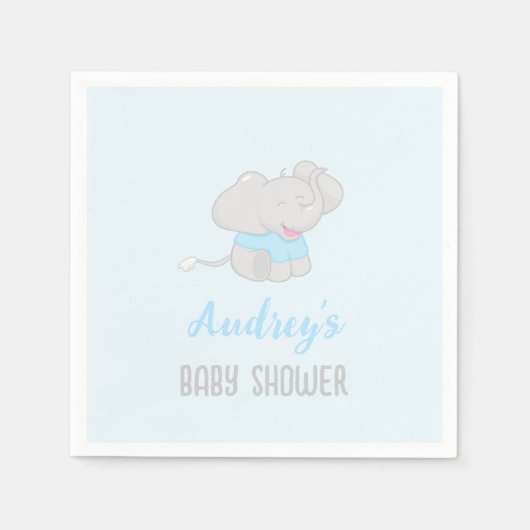 Niedlich Elephant Baby Shower Boy Serviette (Vorderseite)
